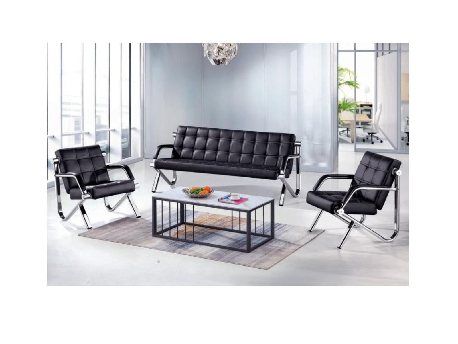 QandAHome-5-Seater Reception Sofa - Black