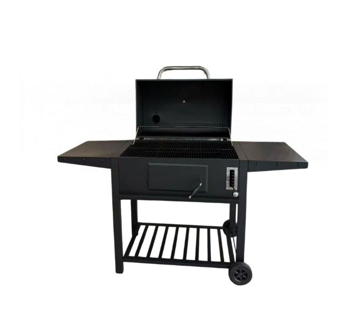 Large Charcoal BBQ Grill with Side Tables, Wheels and Bottom Shelf, Black