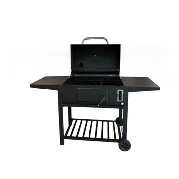 Large Charcoal BBQ Grill with Side Tables, Wheels and Bottom Shelf, Black