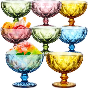 Colorful Dessert Vintage Diamond Glass Bowls  6pack