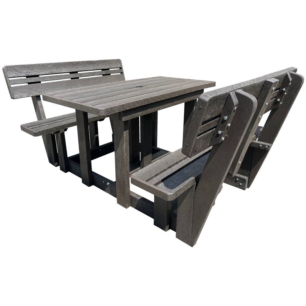 Recycled Plastic Picnic Table 4-Seater Plus Backs - Charcoal Cushions