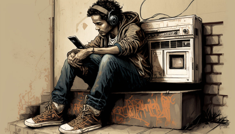 Canvas Wall Art - Canvas Wall Art – Young Adult Sitting Graffiti - B1142 - [120 x 80 cm]
