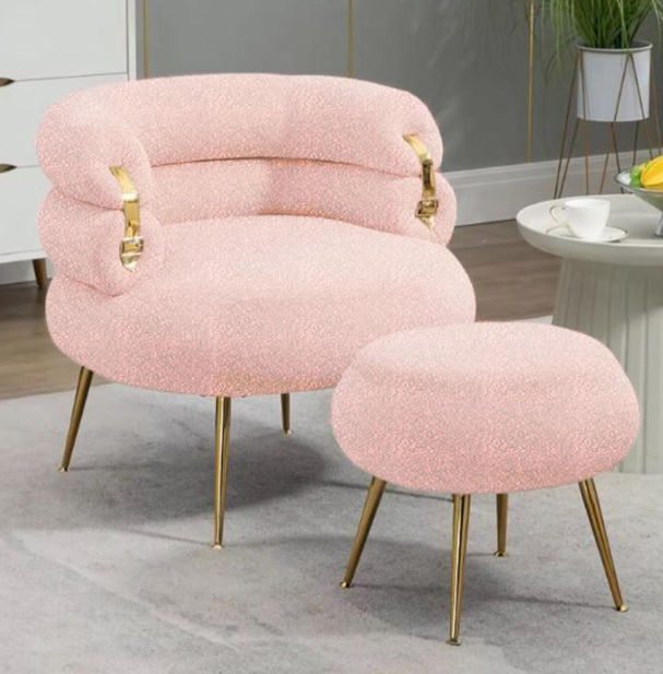 Ariah Upholstered Tufted Armchair With Footstool -Pink