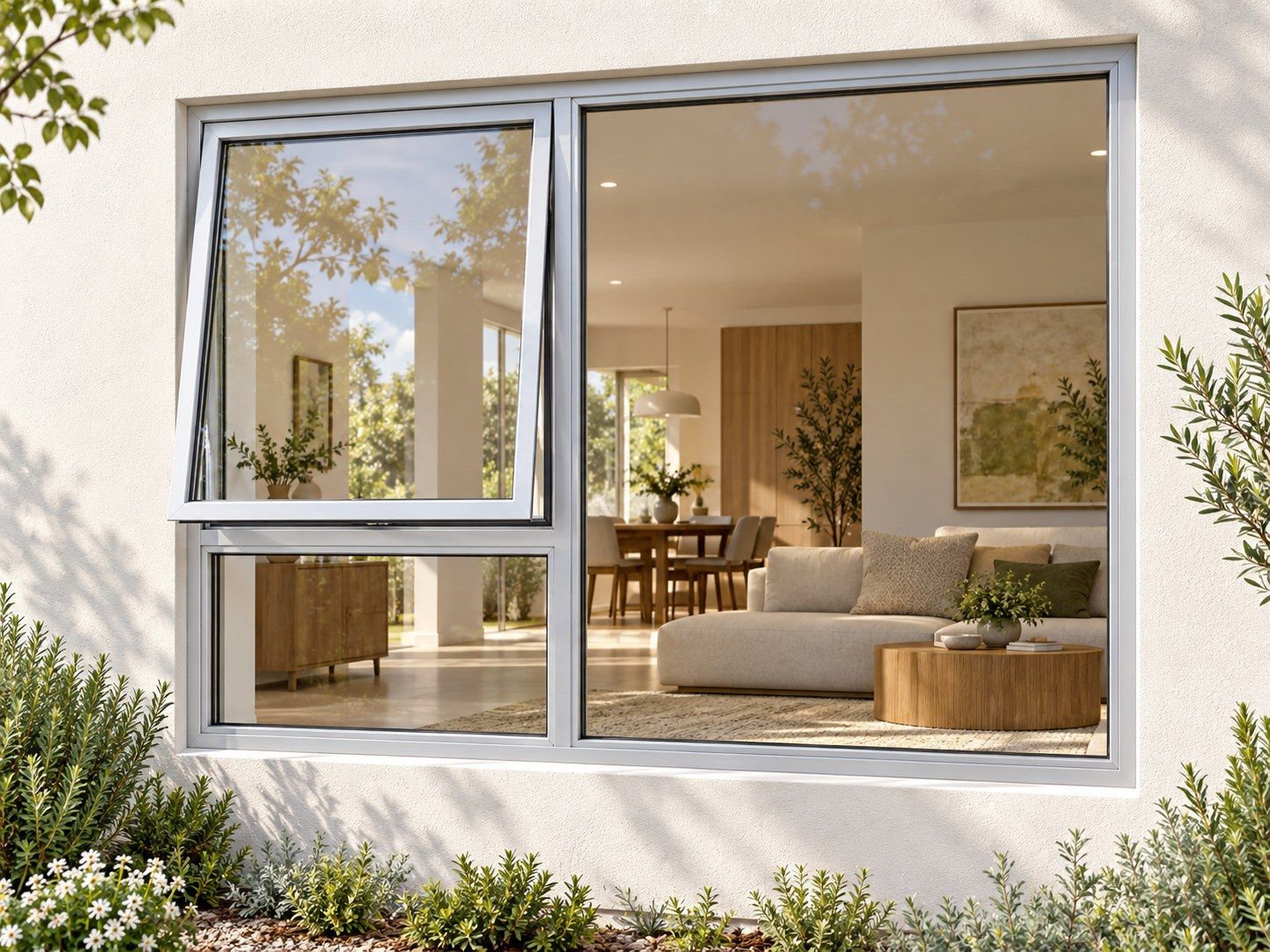 Kenzo Premium Top-Hung Aluminium Window - Silver, 1500 900 mm, Left Upper Opener with Fixed Lower and Side Panes, Clear Glass