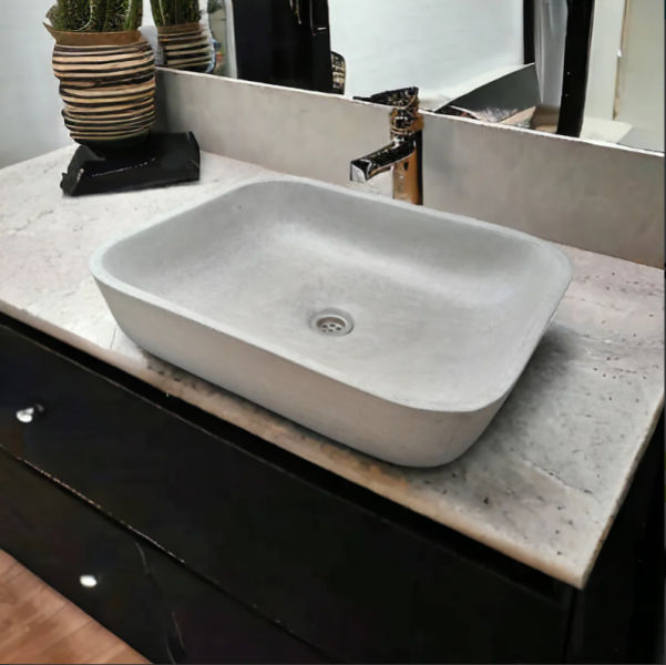 Grey Concave Rectangle Concrete Basin 52x40x13cm