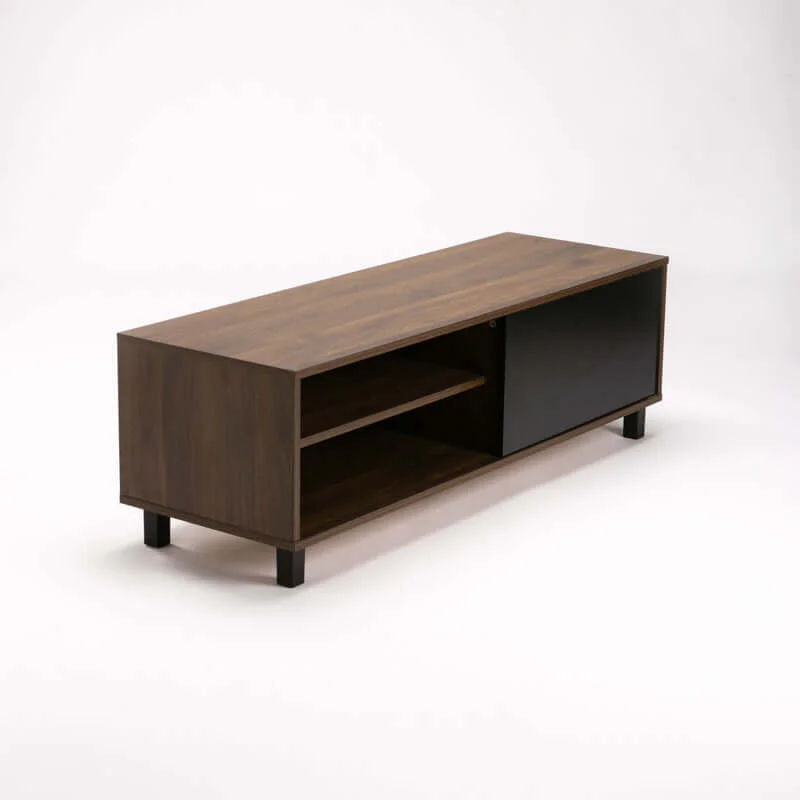 ALLY 1 Door TV Unit in Walnut – Compact Wooden Entertainment Stand with Storage Shelf & Door – Modern 120cm TV Cabinet for Small Living Spaces