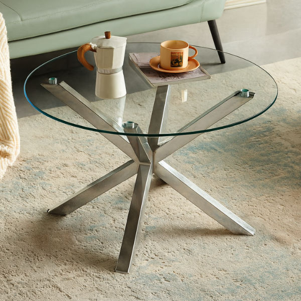 Aurora Round Glass Coffee Table–Silver