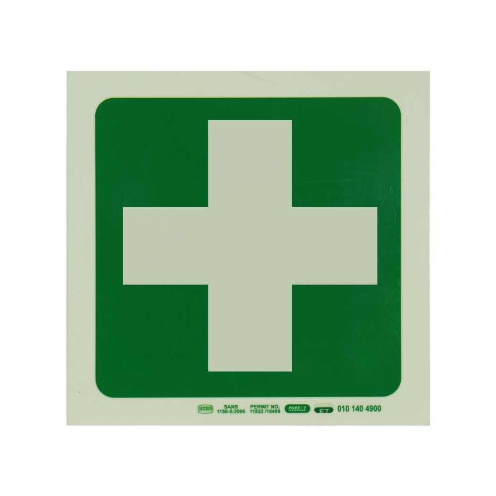 Photoluminescent 190MM Safety Sign - E7-Green Cross