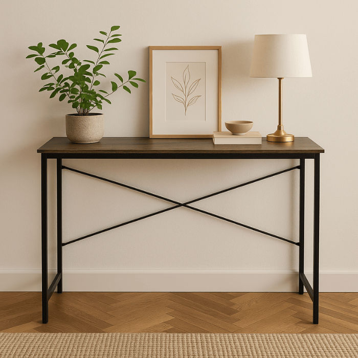 Lima 120cm Entryway Table – Slim Console Table with Black Steel Frame & Rustic Wood Finish