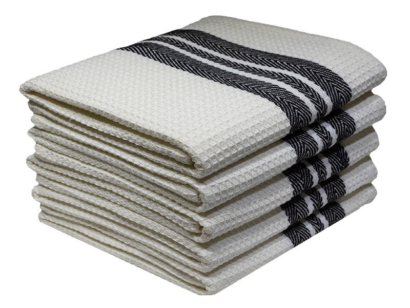 Multipurpose, Easy Fit, Absorbent Kitchen Towel - Design 2174 - 055x080cms - (05 Pc Pack) - Stripes - Jet Black