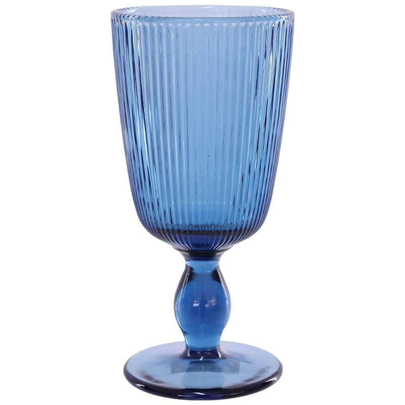Vintage Ribbed Blue Goblet Glass 280ml set of 6