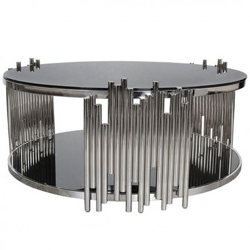 Coffee Table Royal Round Silver And Black Glass