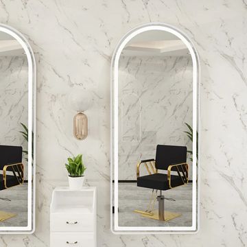 Madiega Furniture - Arched Silver‑Framed LED Wall Mirror (15050 cm)