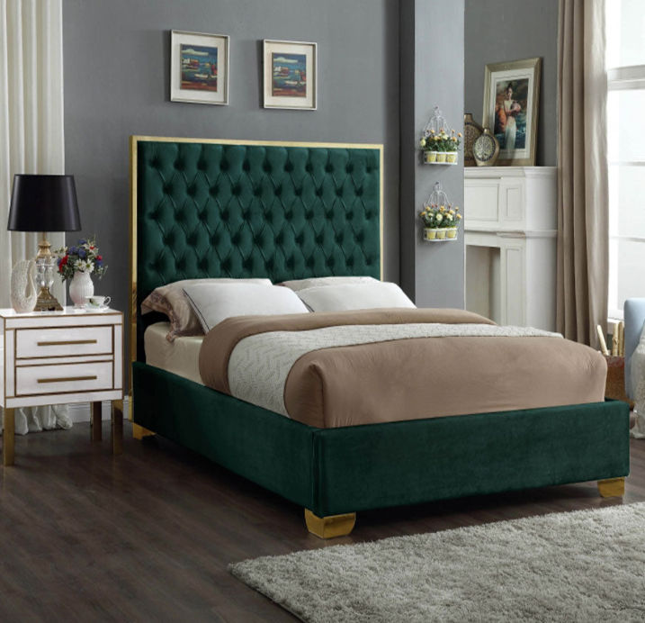 Lucasta Sleigh Bed Queen -Green