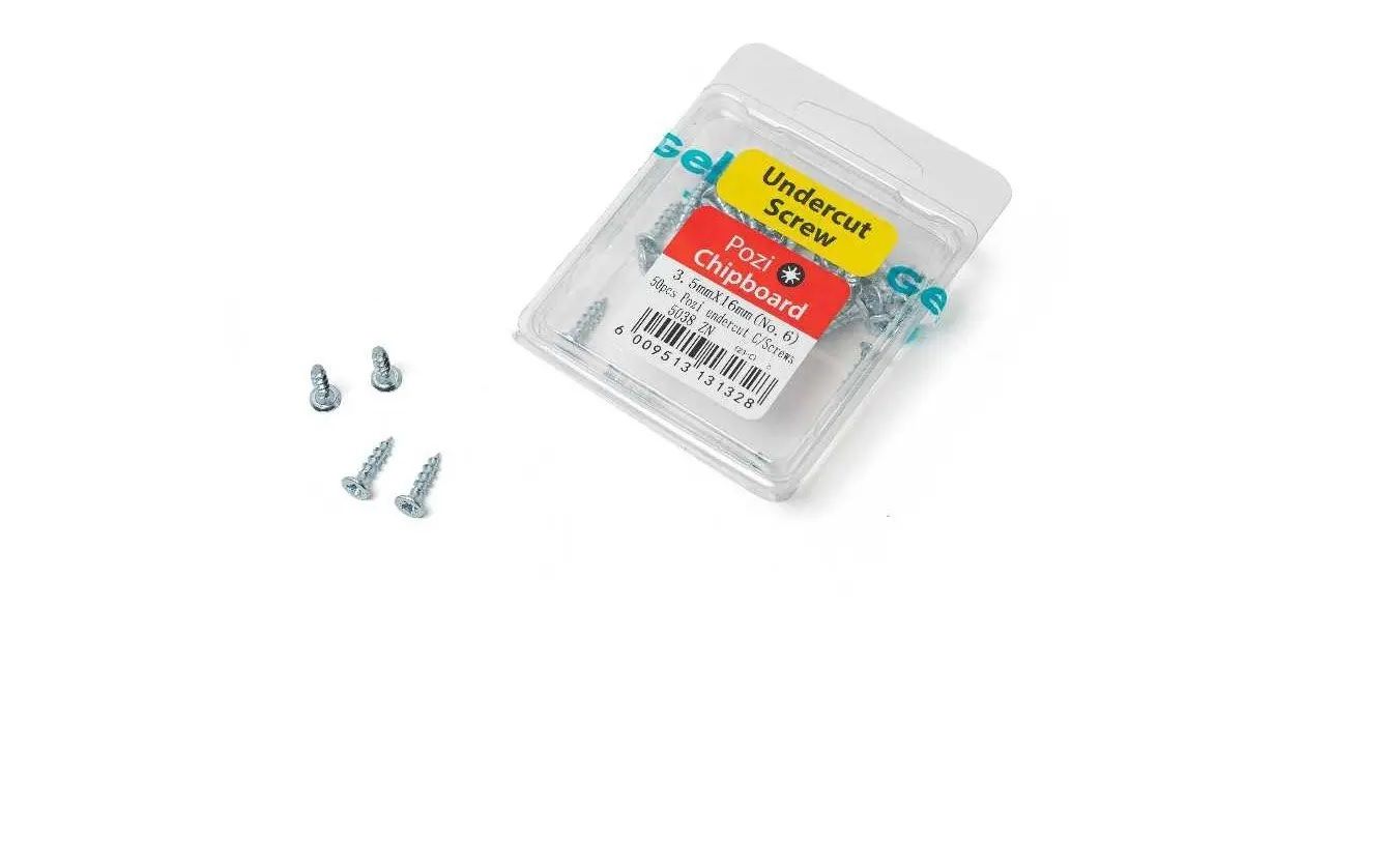Chipboard Screws, Undercut, Pozi, No.6, 3.5mm x 16mm, 50 Pieces (4 pack) BY WOODLY