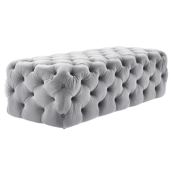 Lifestyle Velvet Jumbo Rectangle Ottoman- Grey Velvet