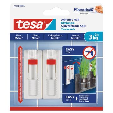 TESA Adhesive Nail Adjustable 2x3kg - Smooth And Solid Indoor Surfaces - Tiles and Metal