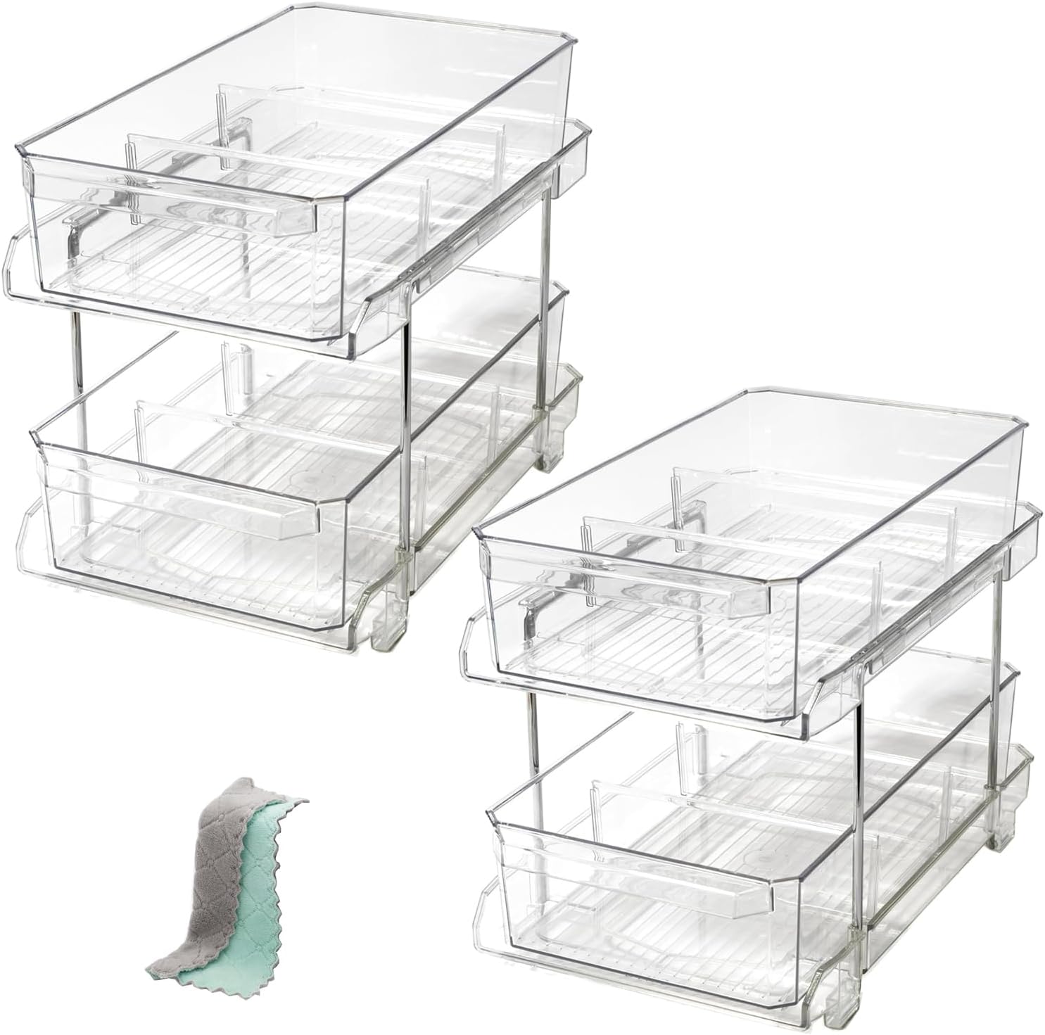 2 Pack 2-Tier Clear Pull Out Under Sink Organiser Kitchen Bathroom Storage
