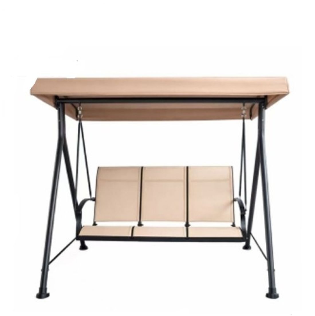 Outdoor 3-Seater Patio Swing Chair with Canopy, Beige, Steel Frame, Garden Bench Swing