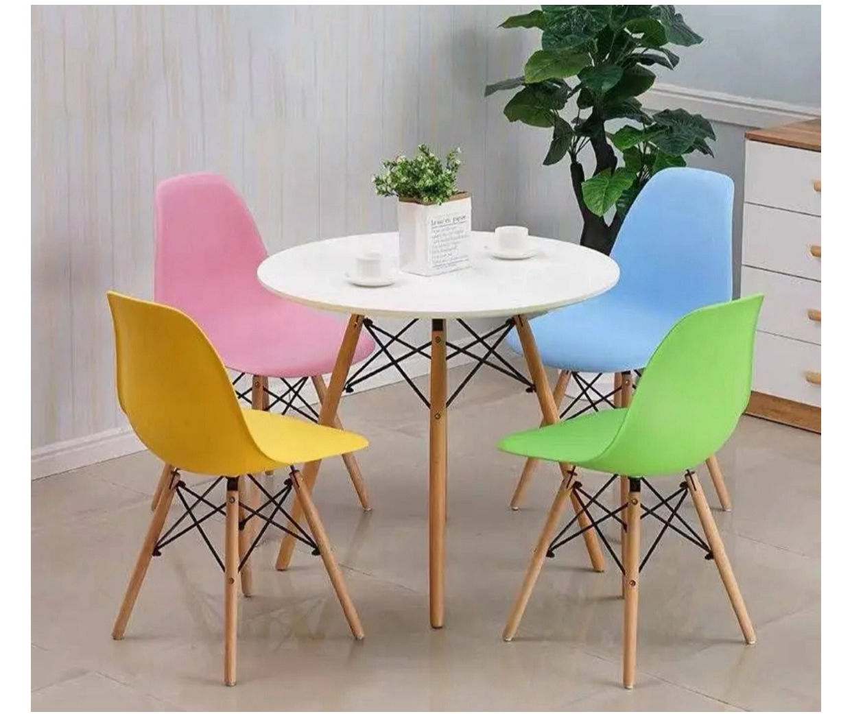 EFURN- Emma mix and match 4 seater wooden legs dining set