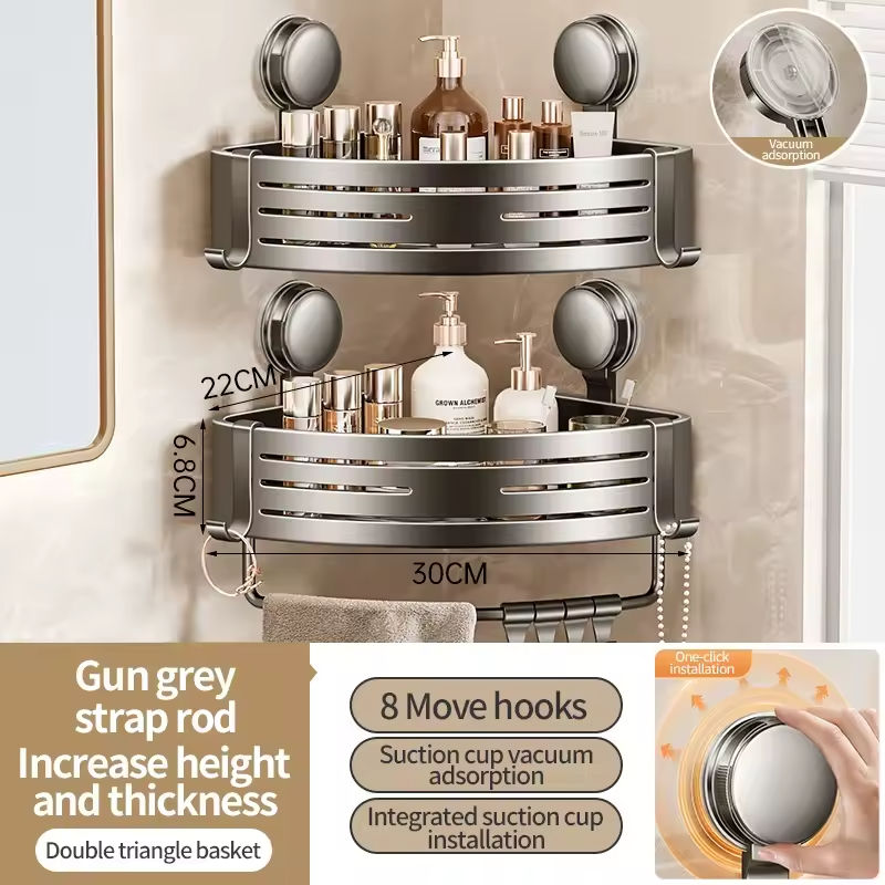 Bathroom without drilling Suction cup shelf Bathroom corner Perforation-free triangular