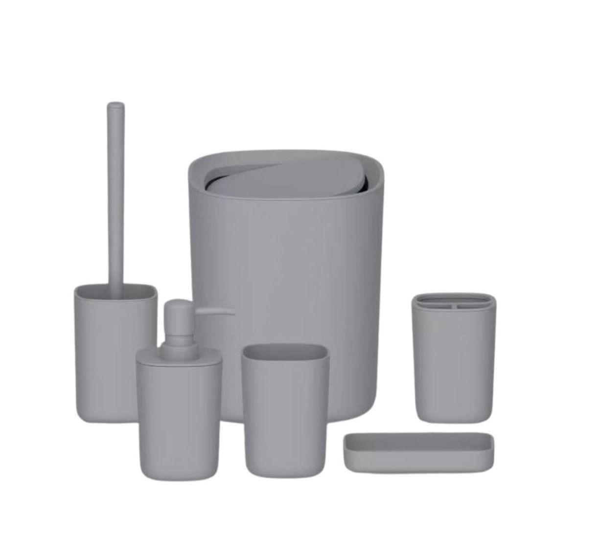 Matte Gray Bathroom Accessory Set – 6-Piece