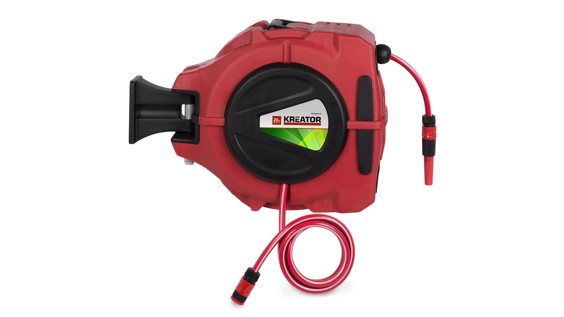 Kreator 1/2" Automatic Recoil Garden Hose Reel, 20m  Hose with Fittings and 2m Leader Hose