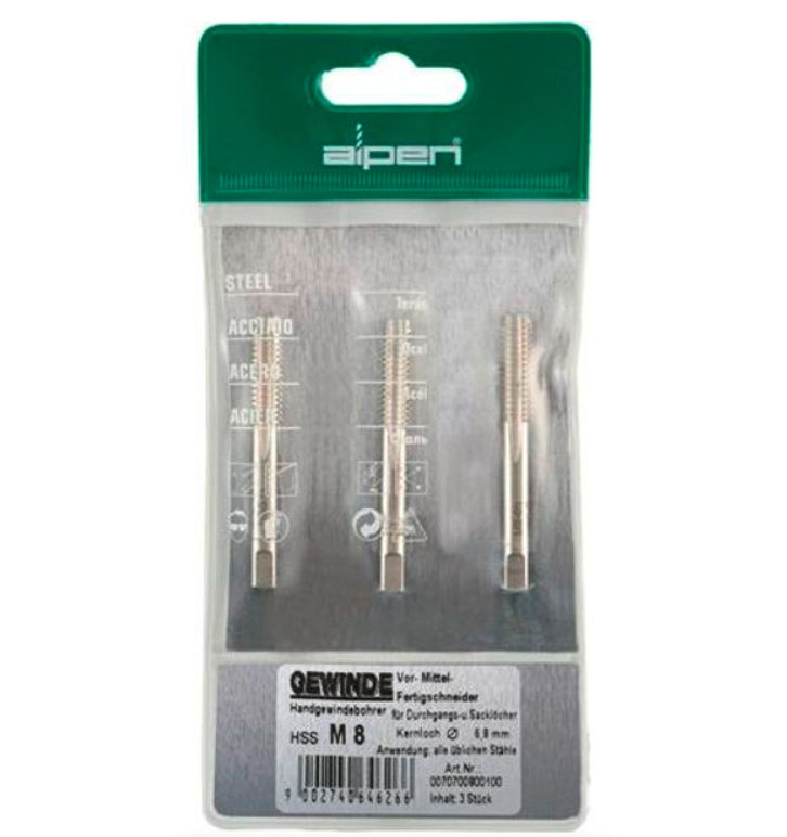Alpen Hand Tap Set In Pouch M6 HSS 1.0mm Pitch