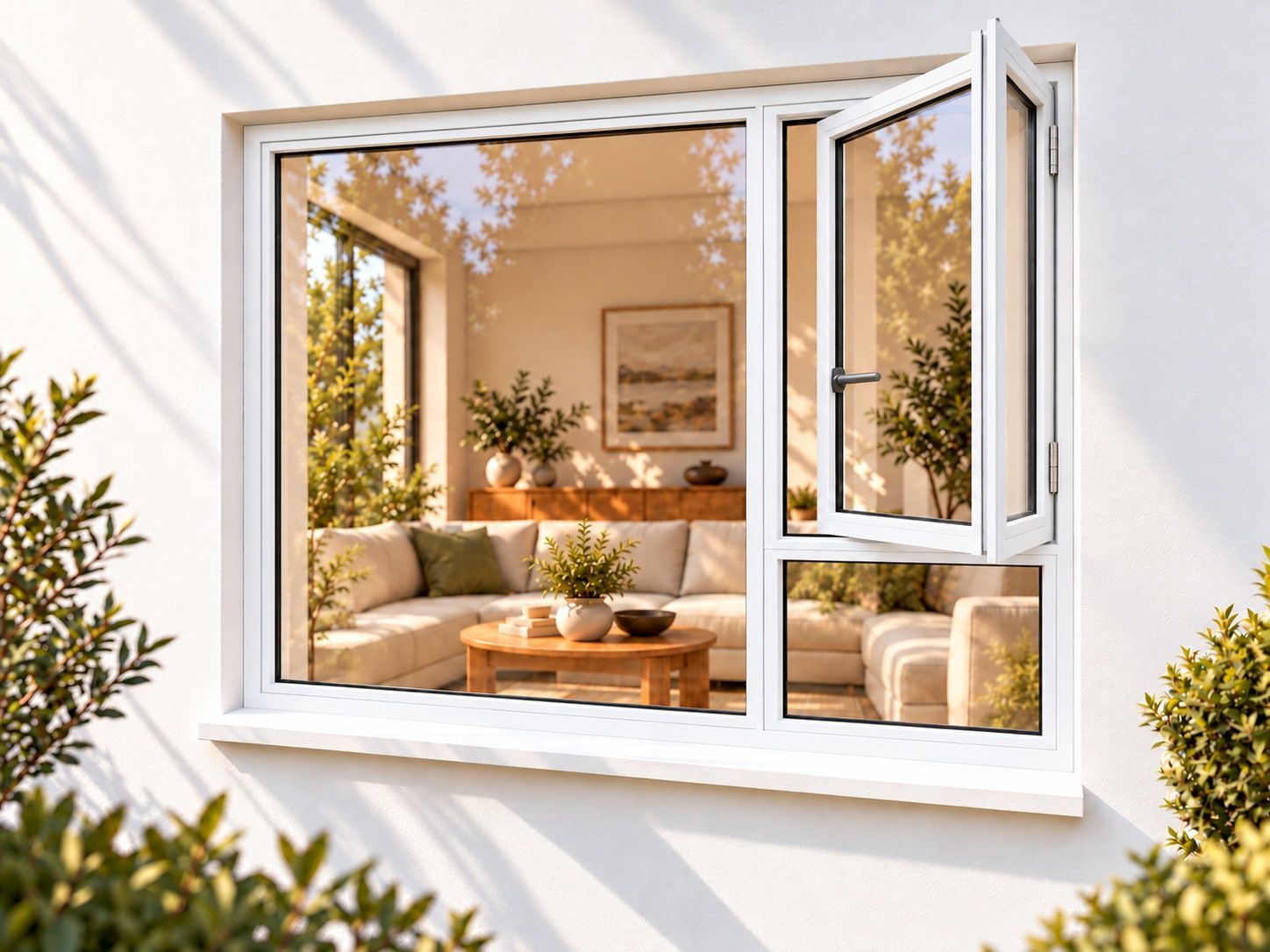 Kenzo Premium Side-Hung Aluminium Window - White, 1800 1500 mm, Right Side Opener with Fixed Bottom Pane
