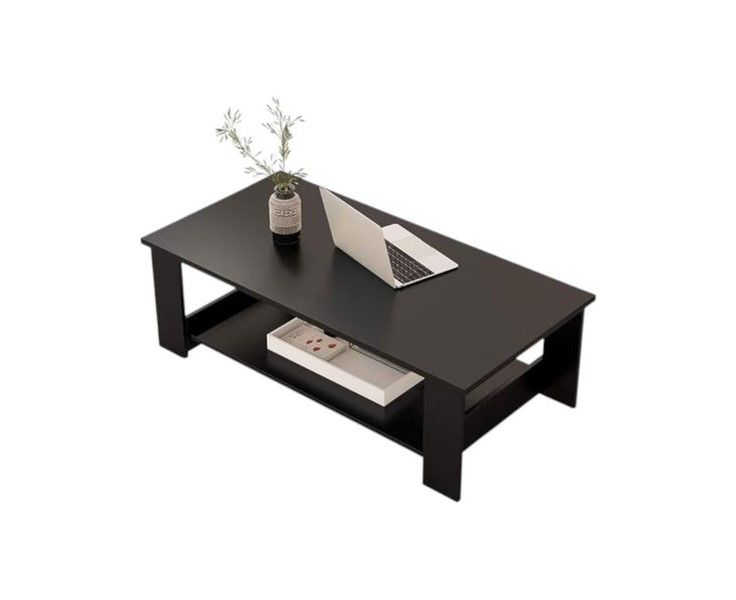 2 Tier Coffee Table with Open Shelves Black