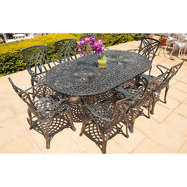 Ageless & Beautiful!   8 Seater Cast Aluminium Patio Furniture Set / Garden Furniture Set / Outdoor Furniture Set - 8 x Rainbow Chairs with  125cm x 225cm Oval King Diamond