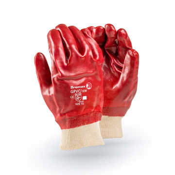 DROMEX RED PVC KNIT WRIST GLOVES -MEDIUM DUTY (GPVC/KW)