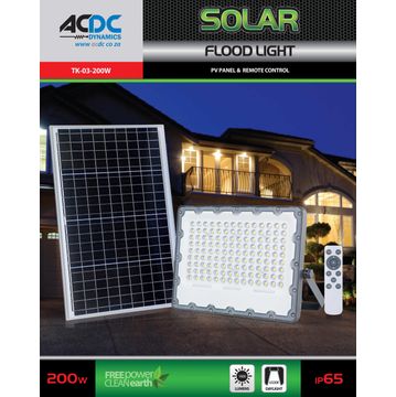 SOLAR 200W LED FLOODLIGHT C/W 20W PV PANEL AND REMOTE