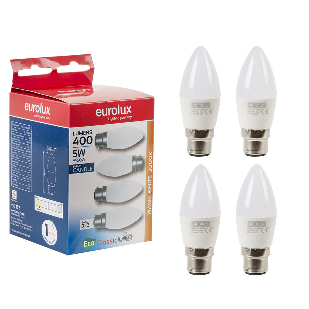 Candle Classic 5w LED B22 3000k 4 pack   Lamp