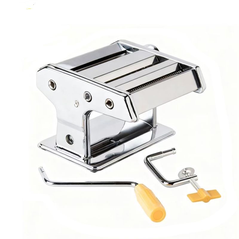 Stainless Steel Pasta Maker Machine, Manual Hand Crank, 3 Cutting Rollers, Chrome Finish