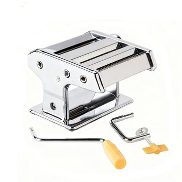 Stainless Steel Pasta Maker Machine, Manual Hand Crank, 3 Cutting Rollers, Chrome Finish