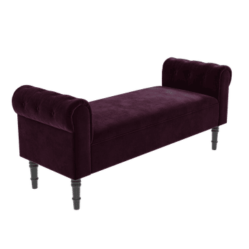 Velvet End of Bed Bench with Chesterfield Armrests - Baby Blue