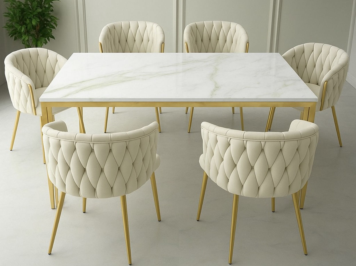 EFURN- Cream Valentina 7pc Dining Set
