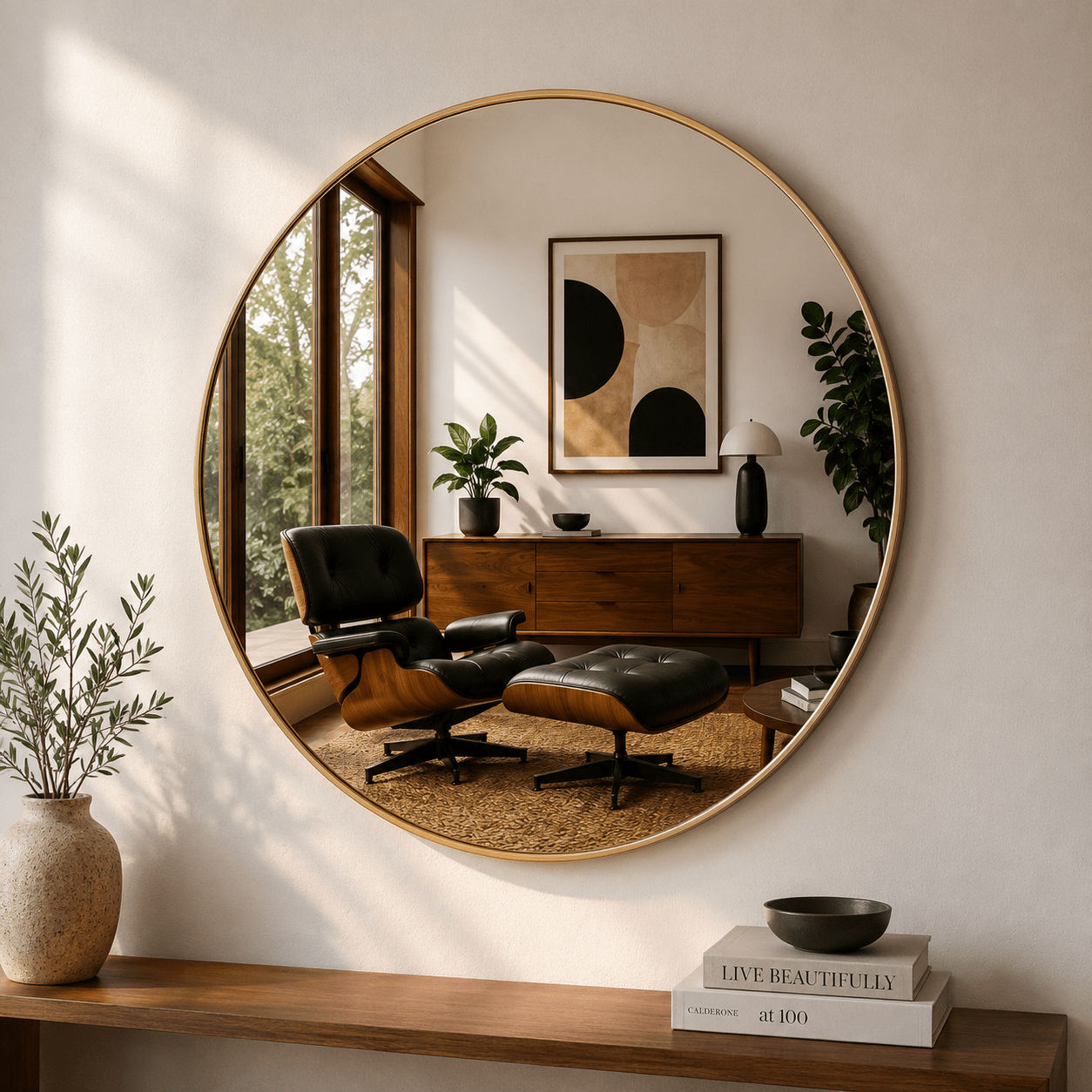1000mm / Dia Luxury Round Designer Mirror – Matt Black Ultra-Thin Steel Frame