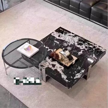 Madiega Furniture - Black Marble White-Veined Coffee Table Set