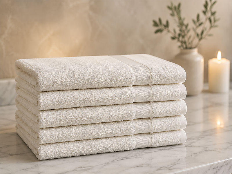 Plush 450GSM 90x150cms Bath Sheets - 05 Pc Pack - Bright White(cream)