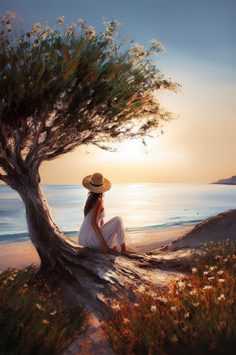 Canvas Wall Art - Beautiful Woman Under Tree - A1536 - [120 x 80 cm]