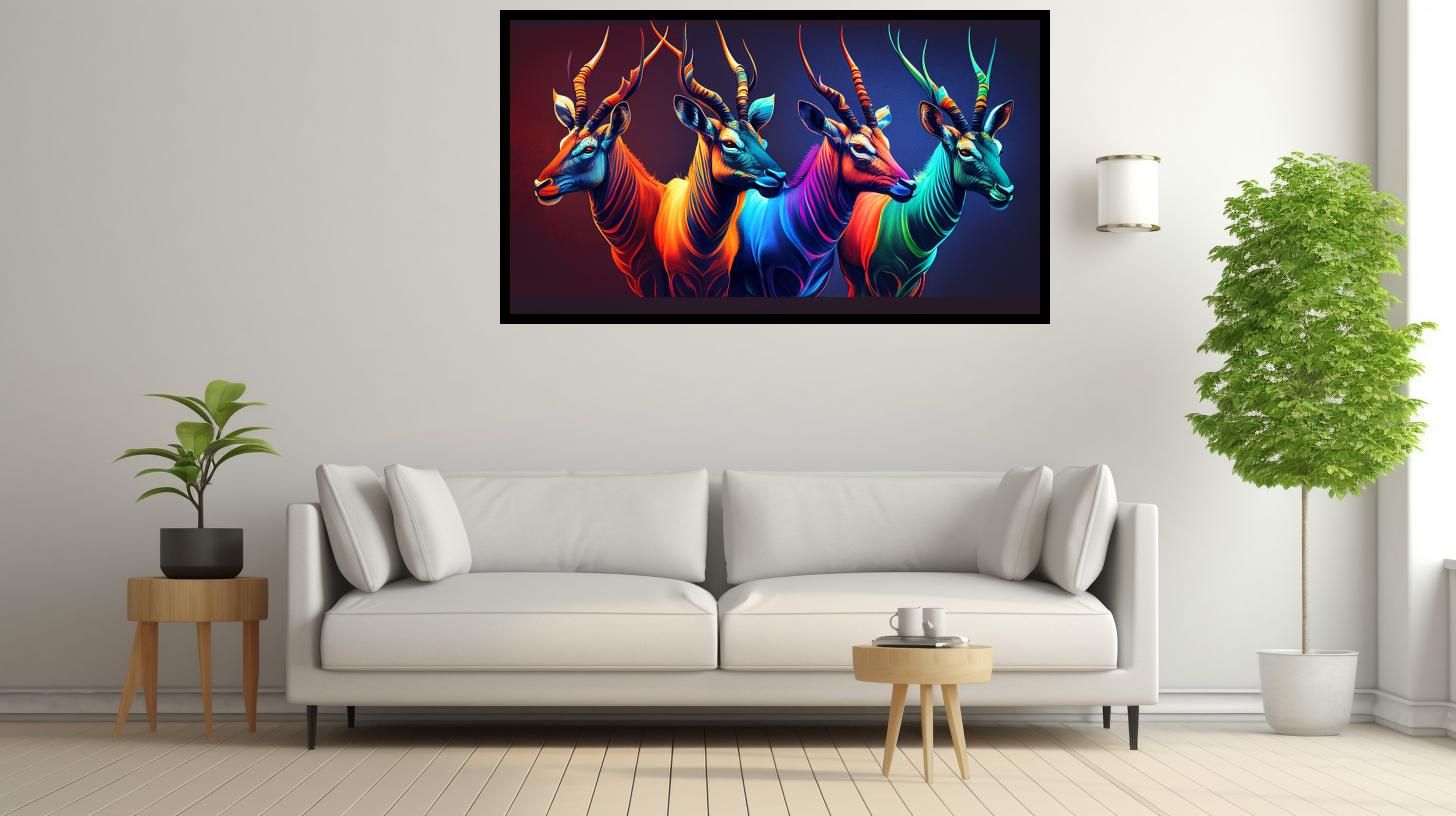Canvas Wall Art - Colourful Impalas Painting - B1599 [120 x 80 cm]
