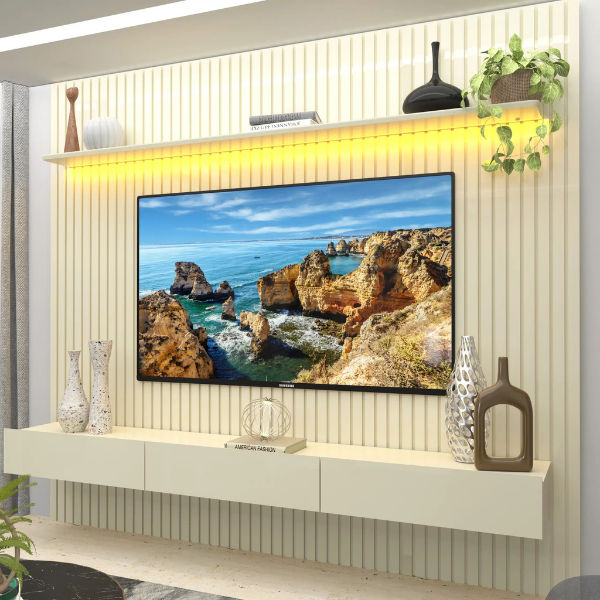 Home Nombre Modern Wall-Mounted Slatted Panel Plasma Stand Off White