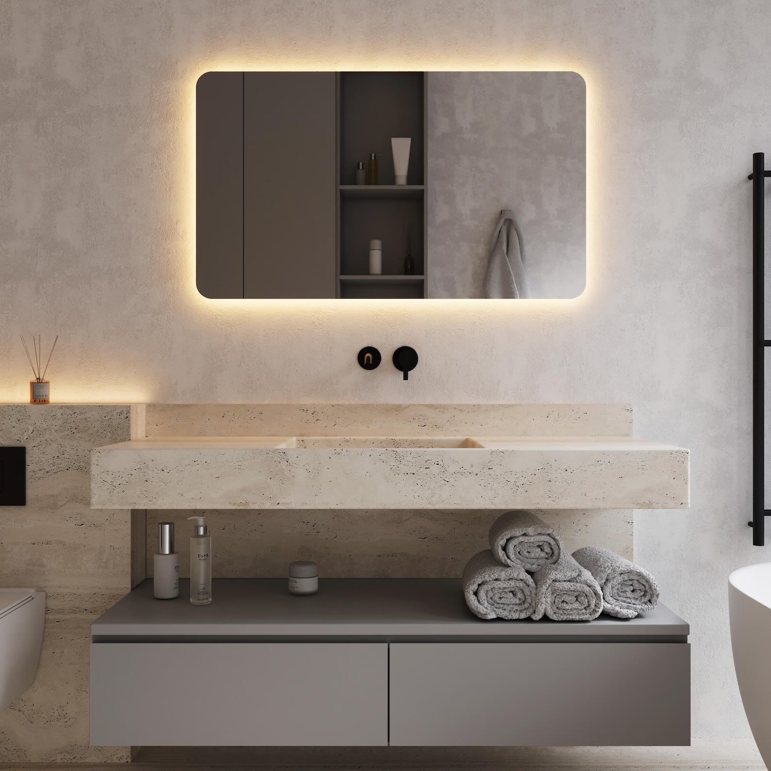 Emma Frameless Rounded Corners Mirror 80x120cm Warm White