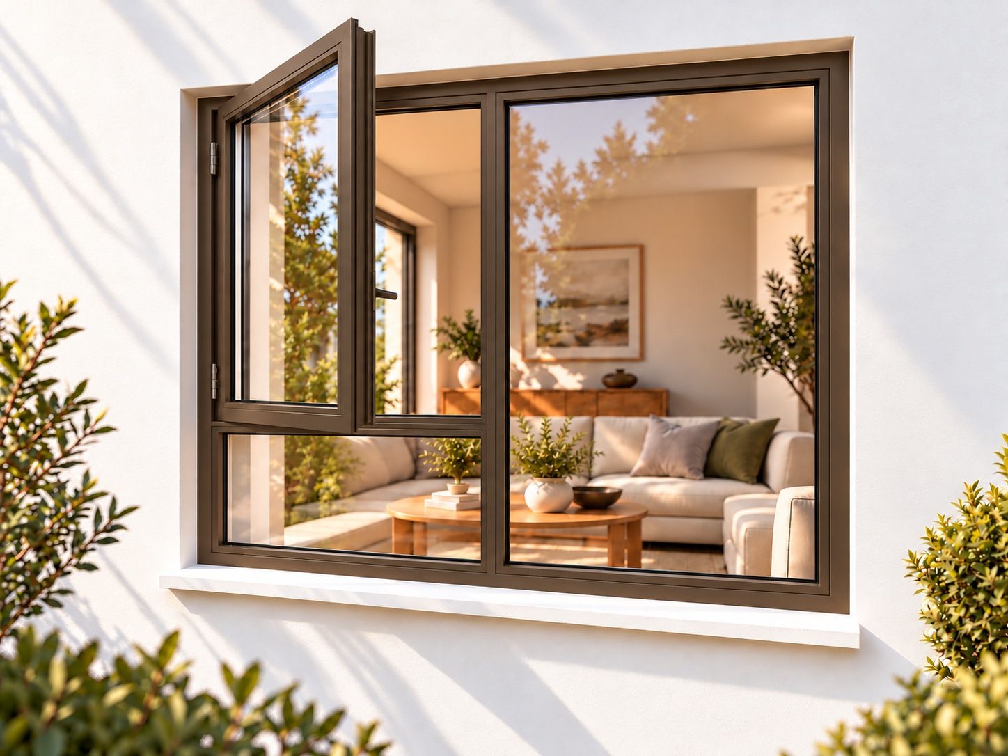 Kenzo Premium Side-Hung Aluminium Window - Bronze, 1800 1800 mm, Left Side Opener with Fixed Bottom Pane