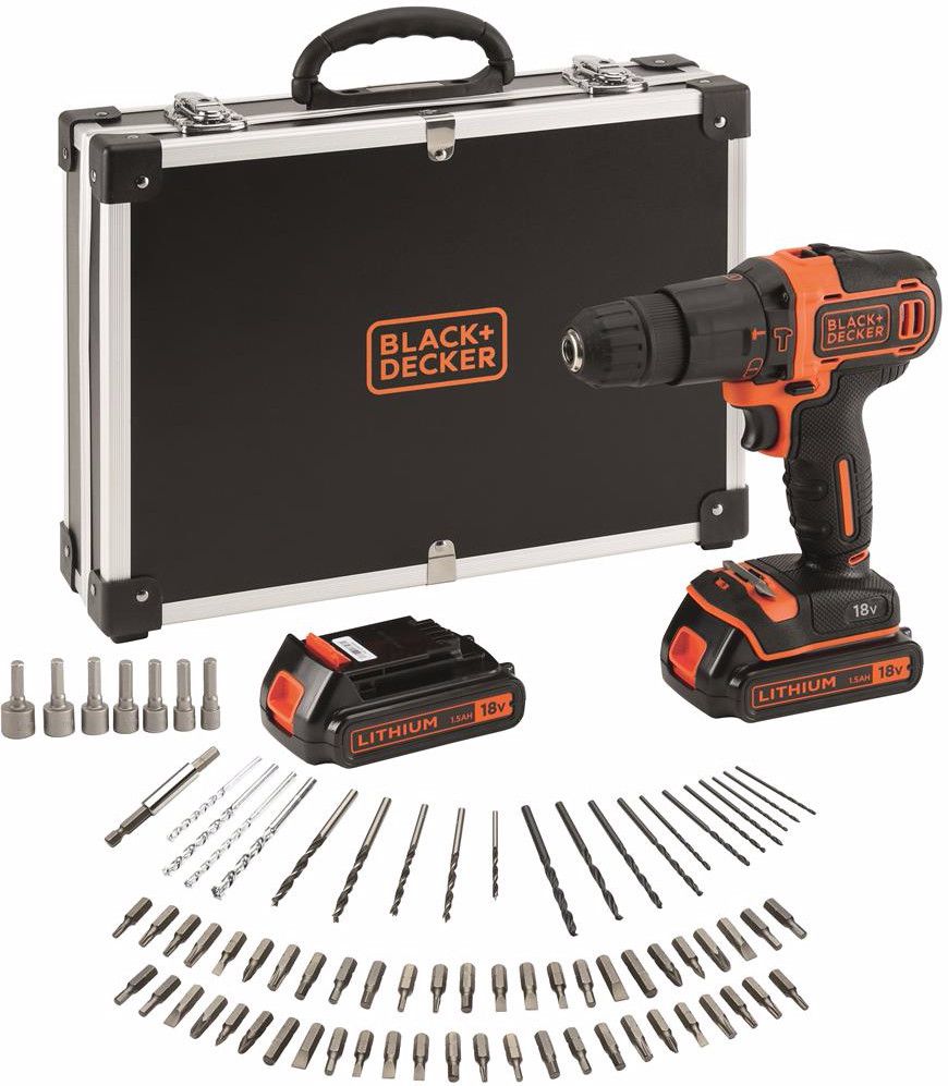 Black & Decker 18V Cordless Hammer Drill + 80 Accessories + Metal Case | BDCHD18BAFC-QW