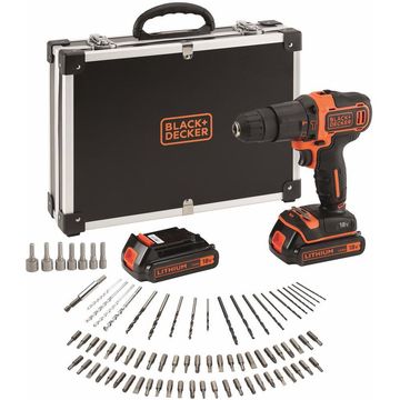 Black & Decker 18V Cordless Hammer Drill + 80 Accessories + Metal Case | BDCHD18BAFC-QW