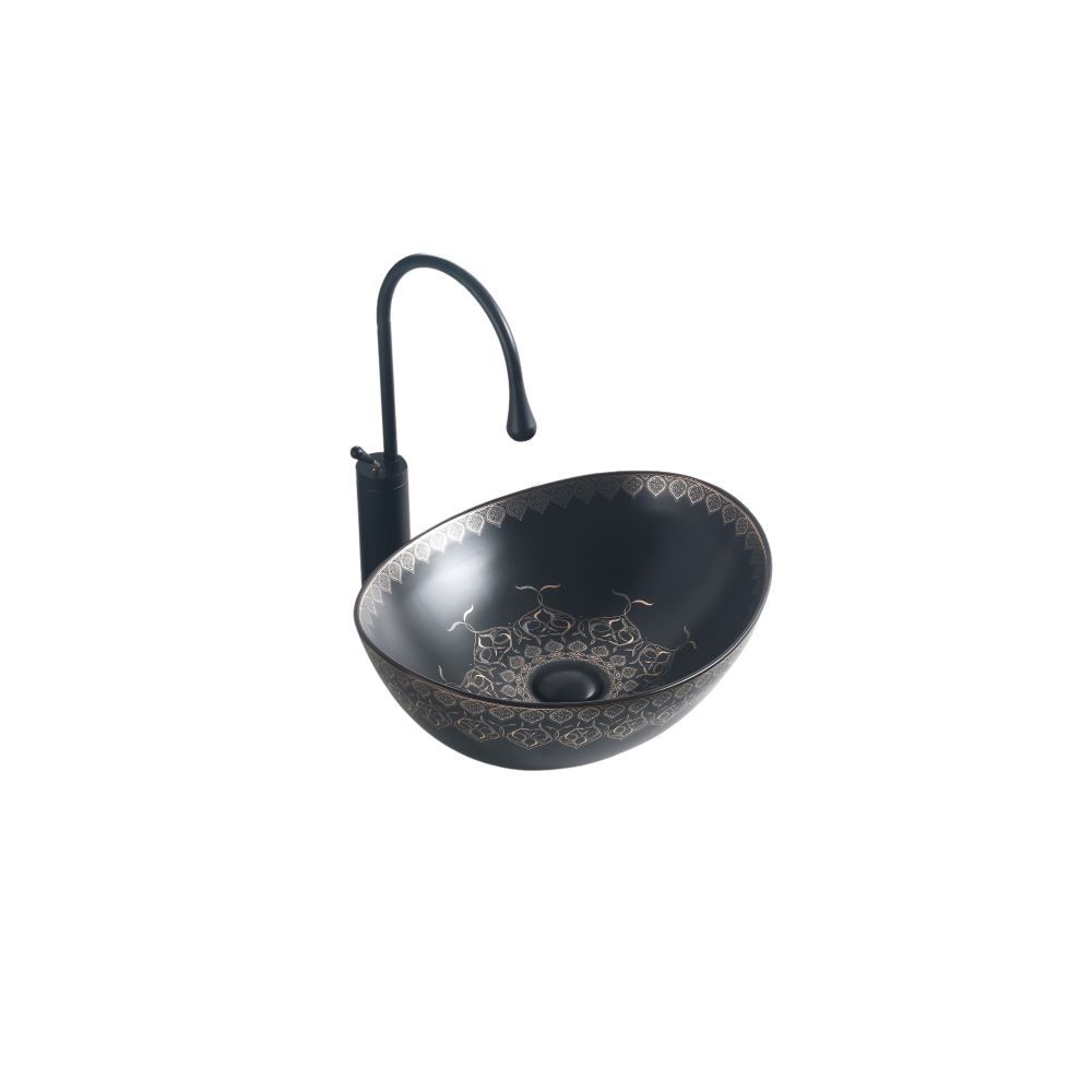 Counter top Ceramic Basin / table top - Kalina - Gloss Mat Black Round