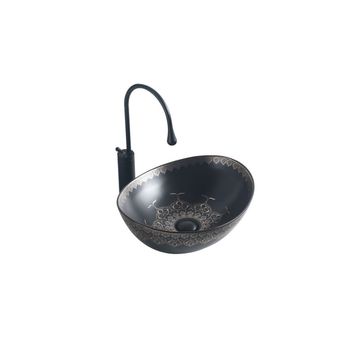 Counter top Ceramic Basin / table top - Kalina - Gloss Mat Black Round